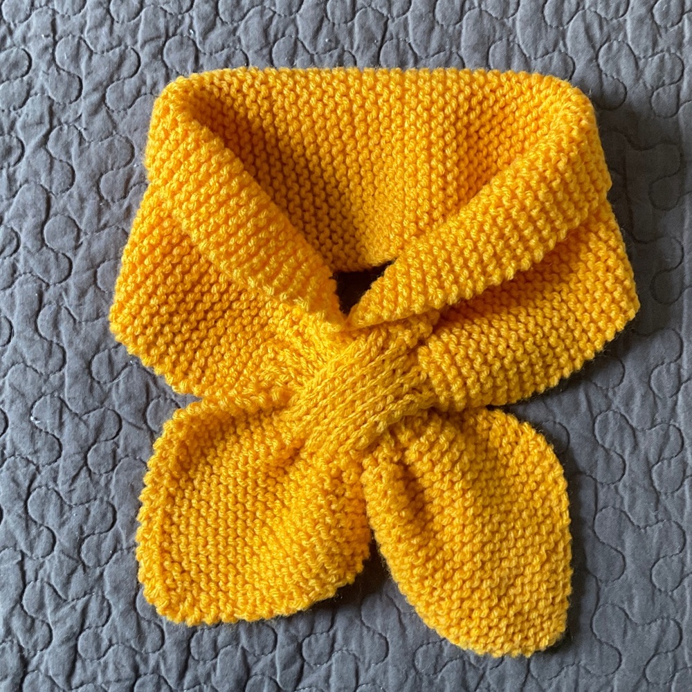 Vibrant Yellow Knit Ascot (Miss Marple) Scarf for Women, handmade